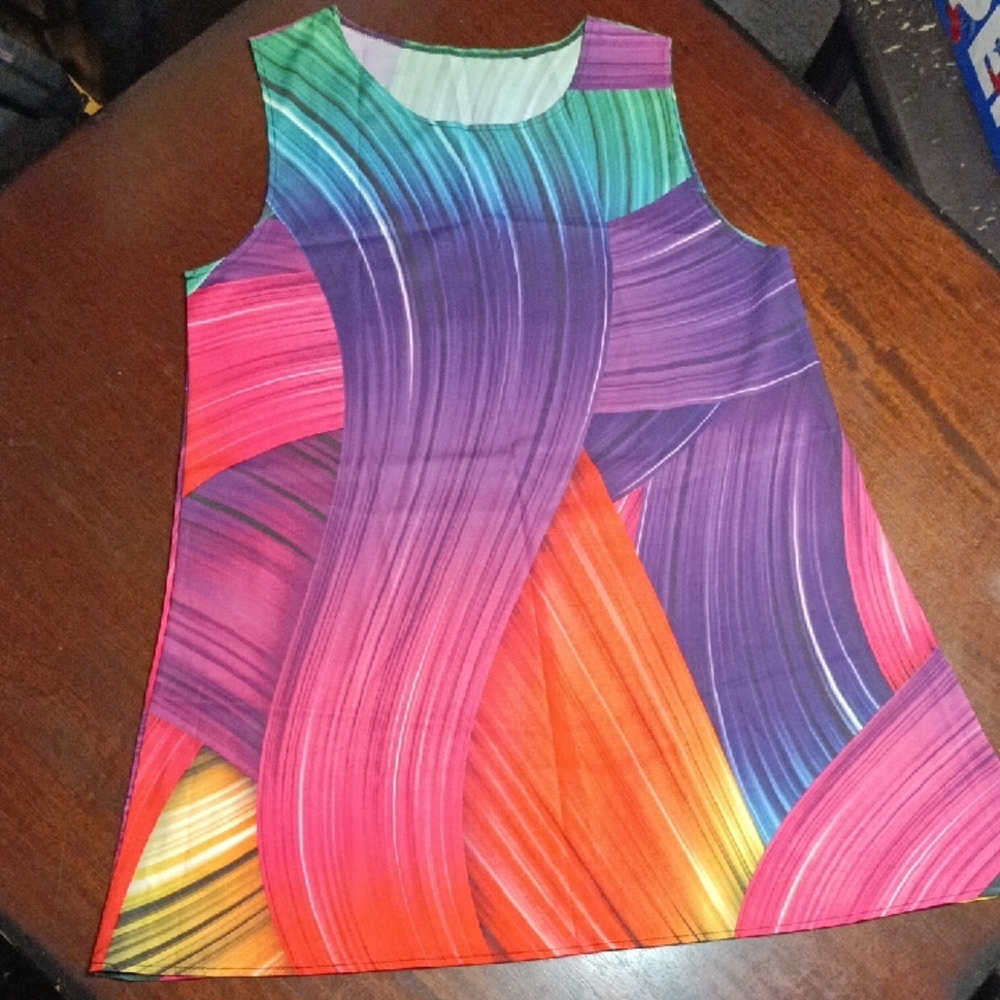 Sleeveless Multi-Color Wave Print Dress